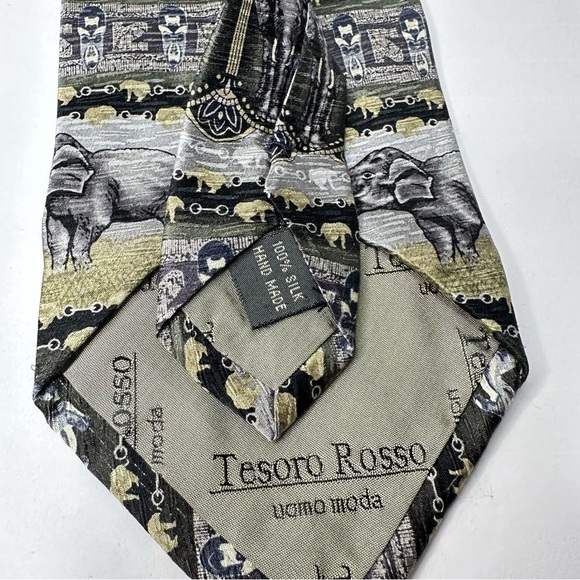Tesoro Rossi Uomo Moda Elephant Themed 100% Silk Handmade Tie - Picture 5 of 5
